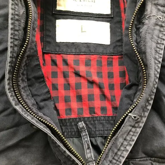 Abercrombie & Fitch Utility Military Heavy Jacket Womens Large Twill Zip Navy - Picture 8 of 11